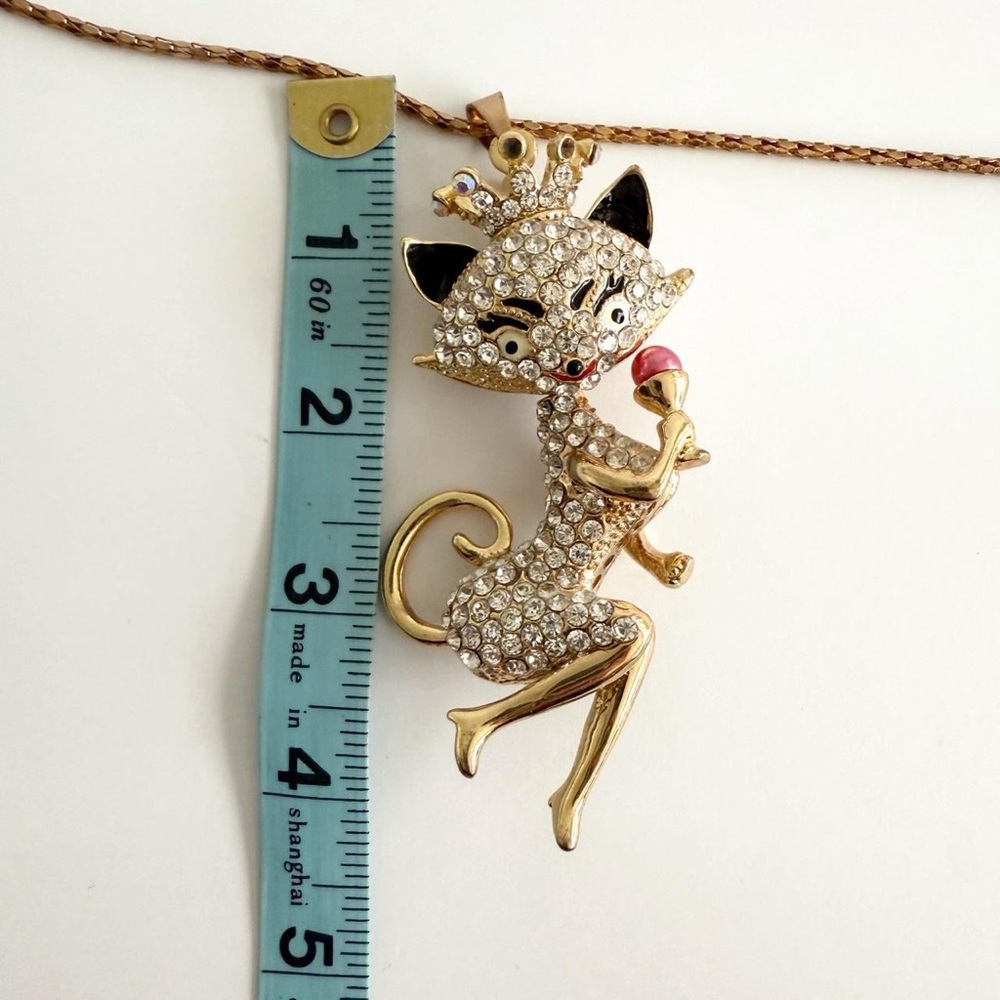 Vintage Y2K Betsey Johnson Rhinestone Encrusted Cat Pendant Necklace - Picture 8 of 8